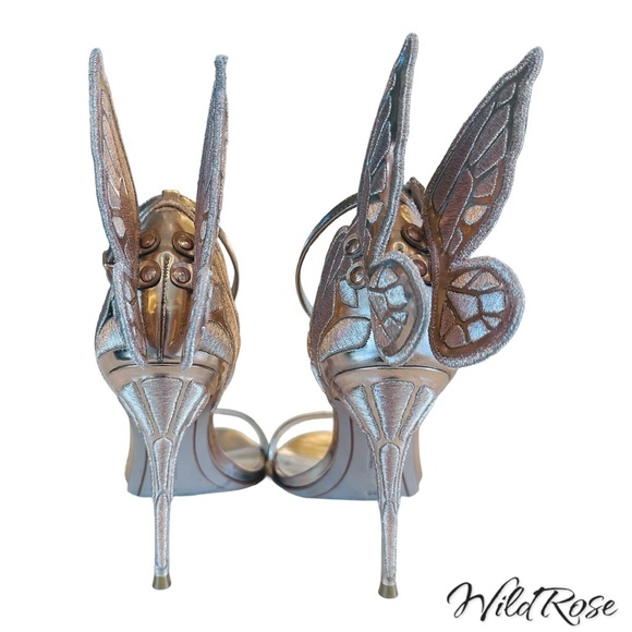 SOPHIA WEBSTER CHIARA GOLD EMBROIDERED WINGED LEATHER SANDAL PUMPS SZ 38 - Picture 4 of 16